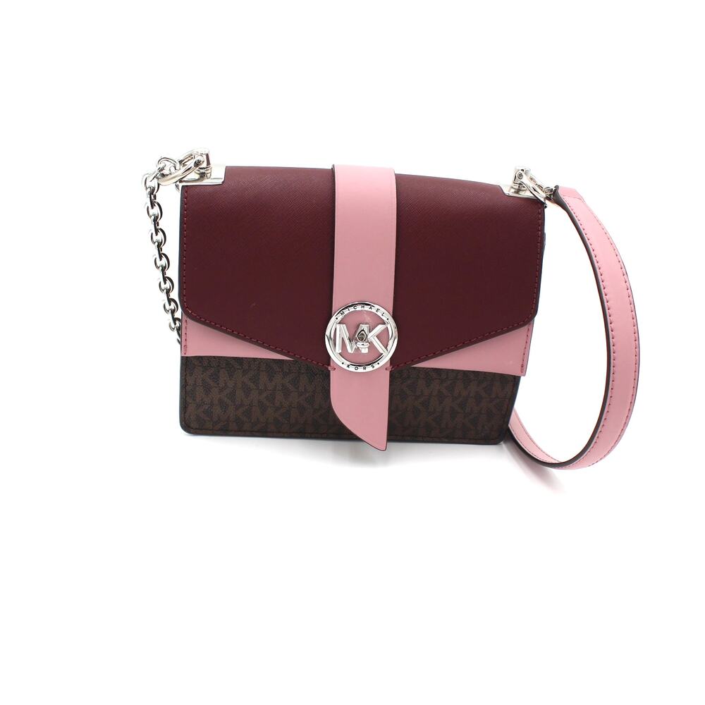 Michael Kors Greenwich Small Crossbody Brown Pink Signature Logo Chain Classic